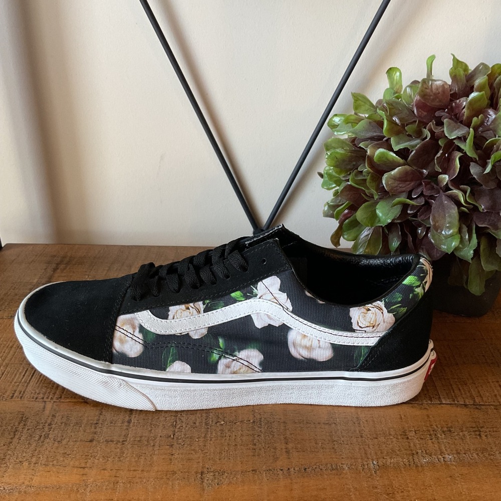 Vans Old Skool Romantic Floral Sneakers Men 12 Black Suede Canvas Low Top Skater